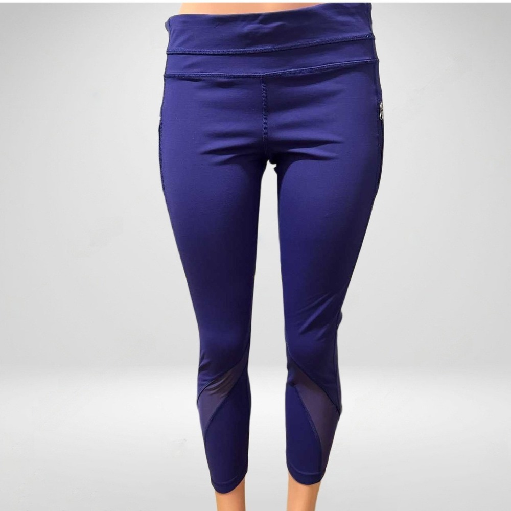 Lululemon Purple Leggings Mesh Panel Side Zip Pockets Womens 12